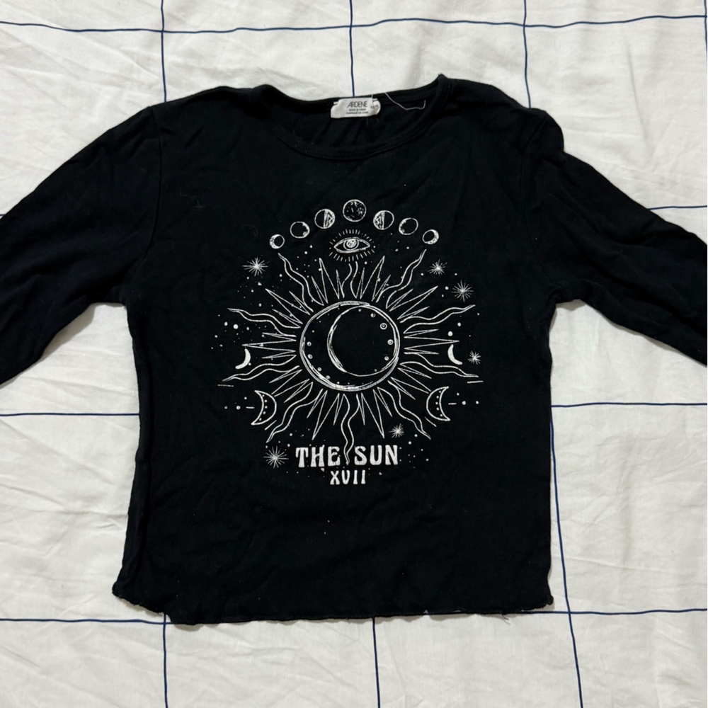 Black Graphic Long Sleeve Top